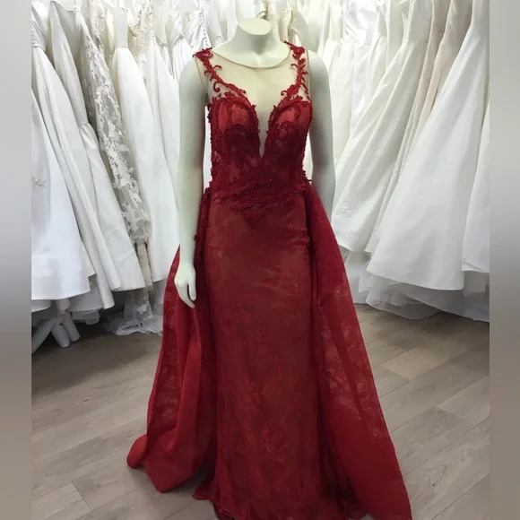 Tarik Ediz | Dresses | Sample Sale Tarik Ediz 93439 Red Evening Gown With  Overskirt | Poshmark